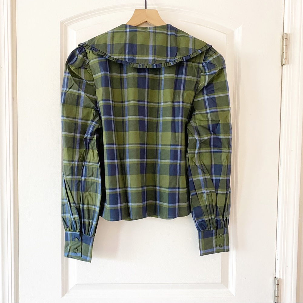 WeWoreWhat Puff Sleeve Plaid Oversized Collared Blouse NWT Academia - Picture 7 of 12